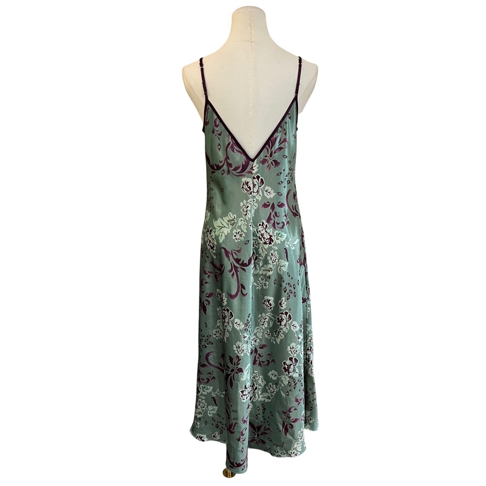 Vintage Halston 90s Fairycore Grunge Floral Satin Slip Green Purple Dress Small - Picture 6 of 8